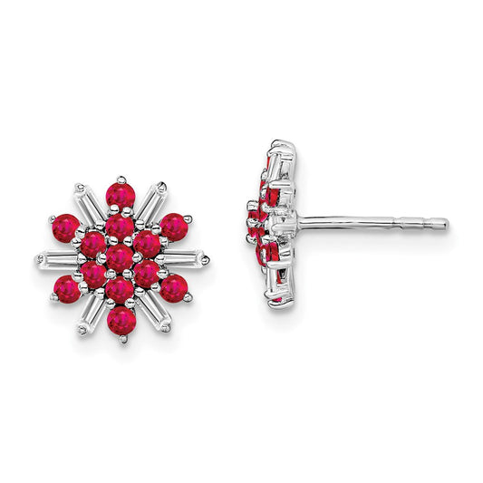 14k White Gold Ruby and Real Diamond Earrings EM7454-RU-18-WA