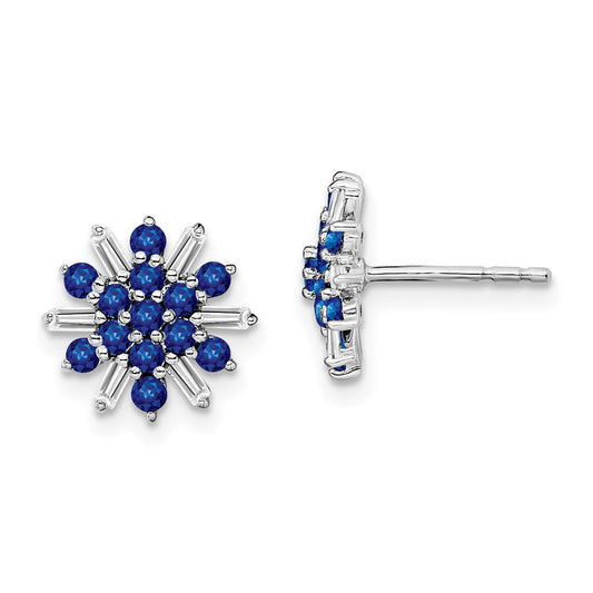 14k White Gold Sapphire and Real Diamond Earrings EM7454-SA-18-WA