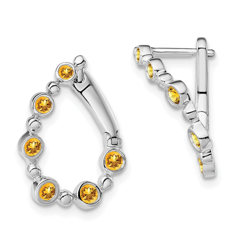 14k White Gold Citrine Teardrop Hoop Earrings EM7455-CI-W