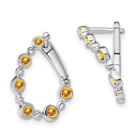 14k White Gold Citrine Teardrop Hoop Earrings EM7455-CI-W