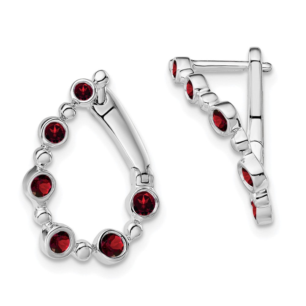 14k White Gold Garnet Teardrop Hoop Earrings EM7455-GA-W