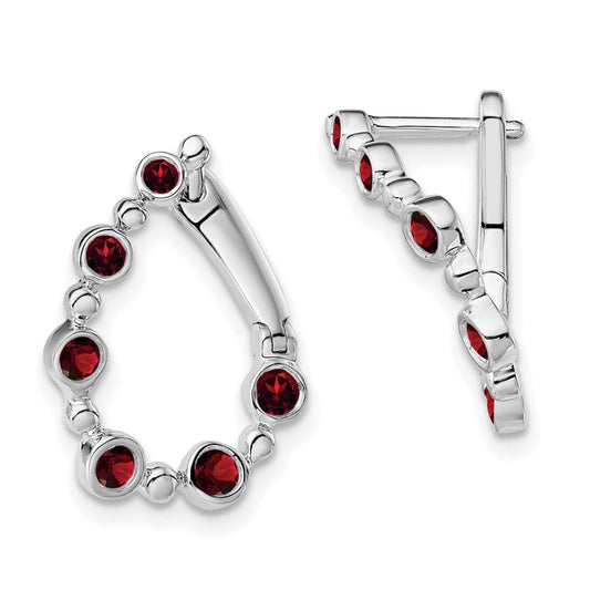 14k White Gold Garnet Teardrop Hoop Earrings EM7455-GA-W