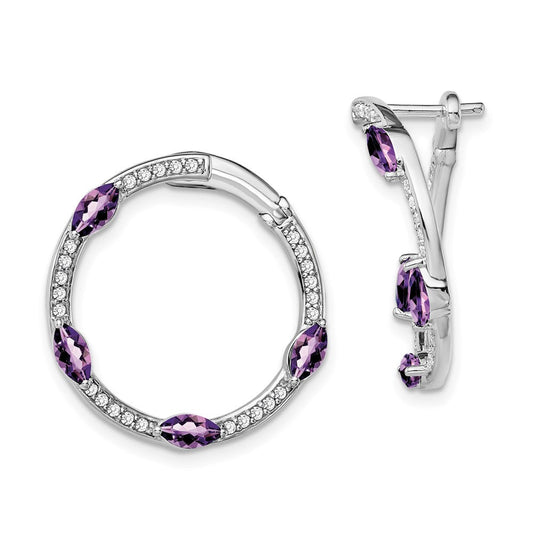 14k White Gold Amethyst and Real Diamond Hoop Earrings EM7456-AM-026-WA