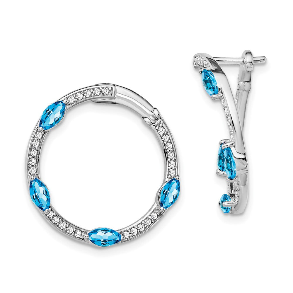 14k White Gold Blue Topaz and Real Diamond Hoop Earrings EM7456-BT-026-WA