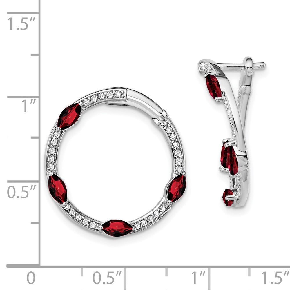 Solid 14k White Gold Simulated Garnet and CZ Hoop Earrings