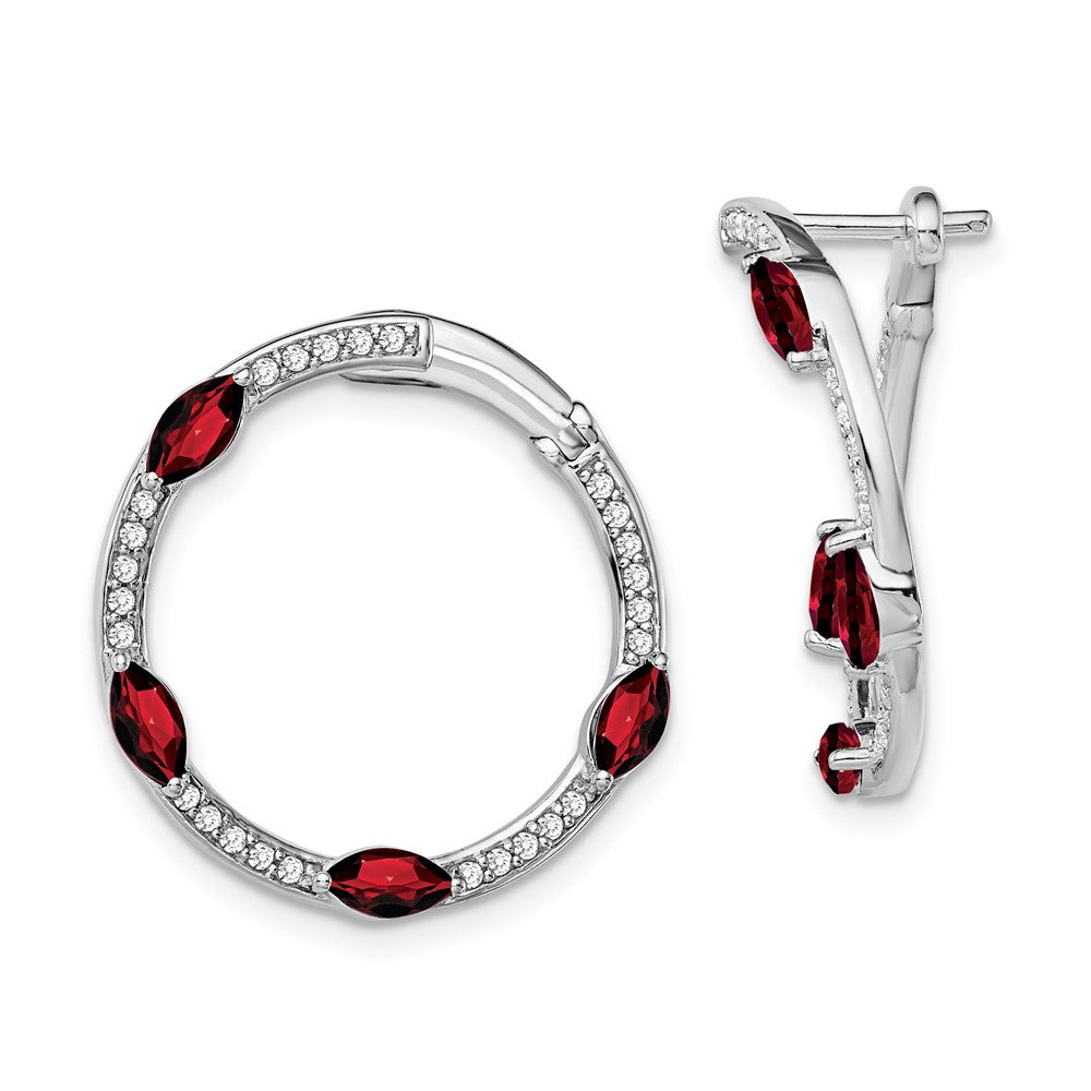 14k White Gold Garnet and Real Diamond Hoop Earrings EM7456-GA-026-WA