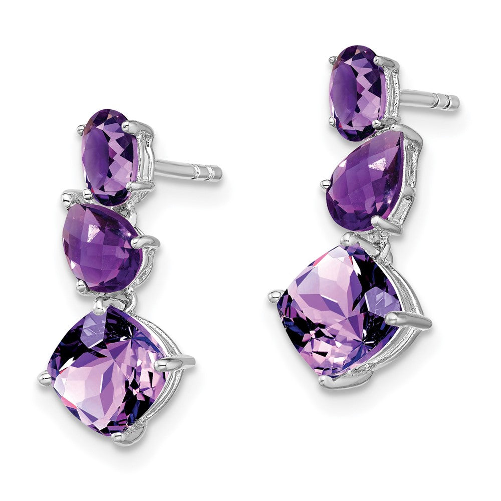 Solid 14k White Gold Simulated Amethyst Dangle Earrings