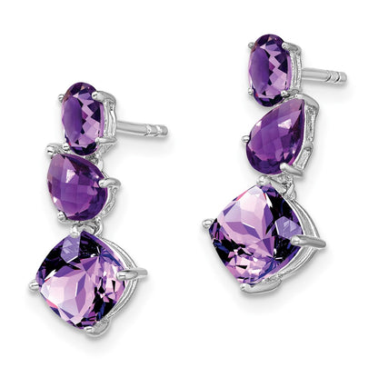 Solid 14k White Gold Simulated Amethyst Dangle Earrings