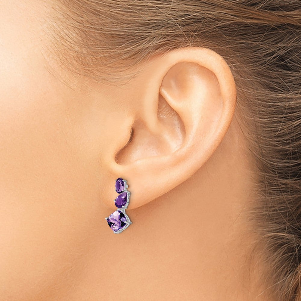 Solid 14k White Gold Simulated Amethyst Dangle Earrings