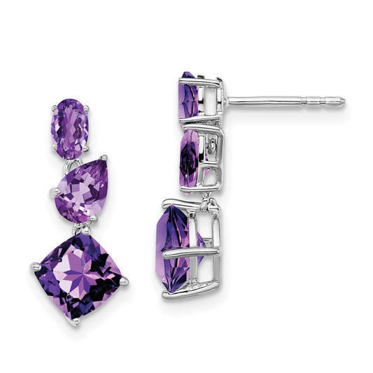 Solid 14k White Gold Simulated Amethyst Dangle Earrings