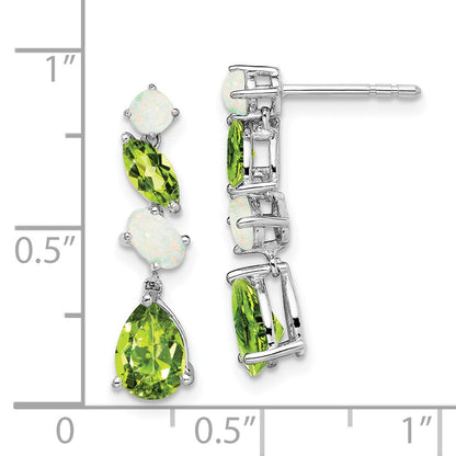 14k White Gold Peridot and Opal Dangle Earrings