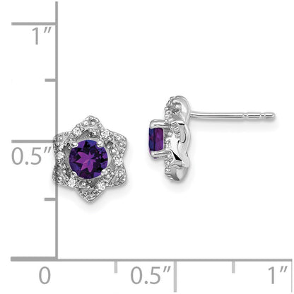 Solid 14k White Gold Simulated Amethyst and CZ Post Earrings