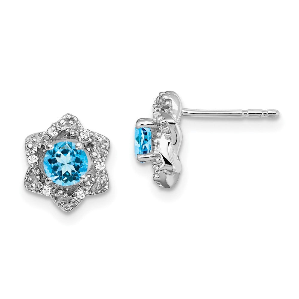 14k White Gold Blue Topaz and Real Diamond Post Earrings EM7459-BT-006-WA