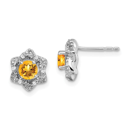 14k White Gold Citrine and Real Diamond Post Earrings EM7459-CI-006-WA