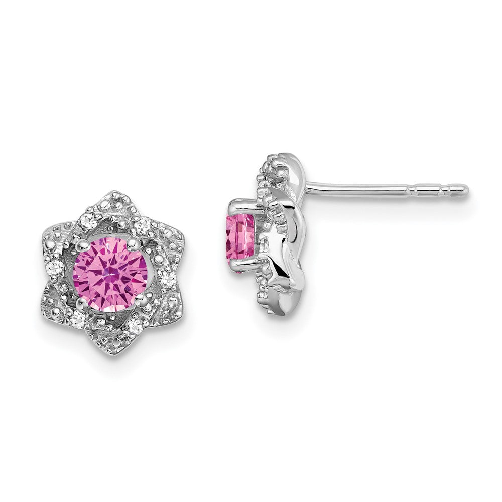 14k White Gold Created Pink Sapphire and Real Diamond Post Earrings EM7459-CPS-006-WA