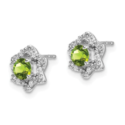 Solid 14k White Gold Simulated Peridot and CZ Post Earrings