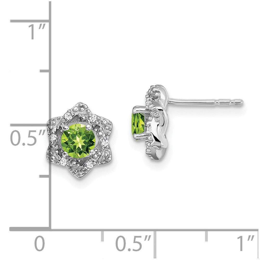 Solid 14k White Gold Simulated Peridot and CZ Post Earrings