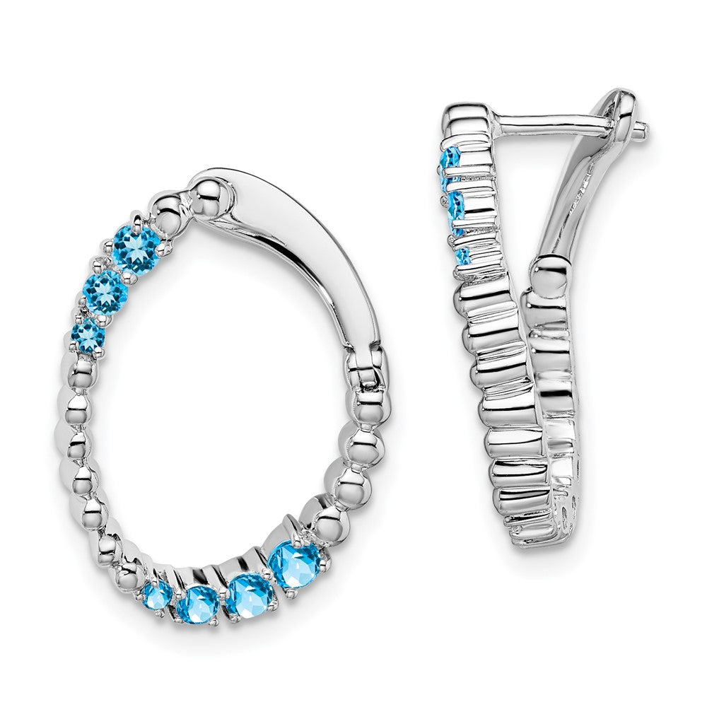 14k White Gold Blue Topaz Oval Hoop Earrings EM7460-BT-W