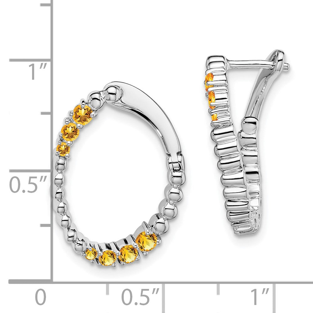 Solid 14k White Gold Simulated Citrine Oval Hoop Earrings