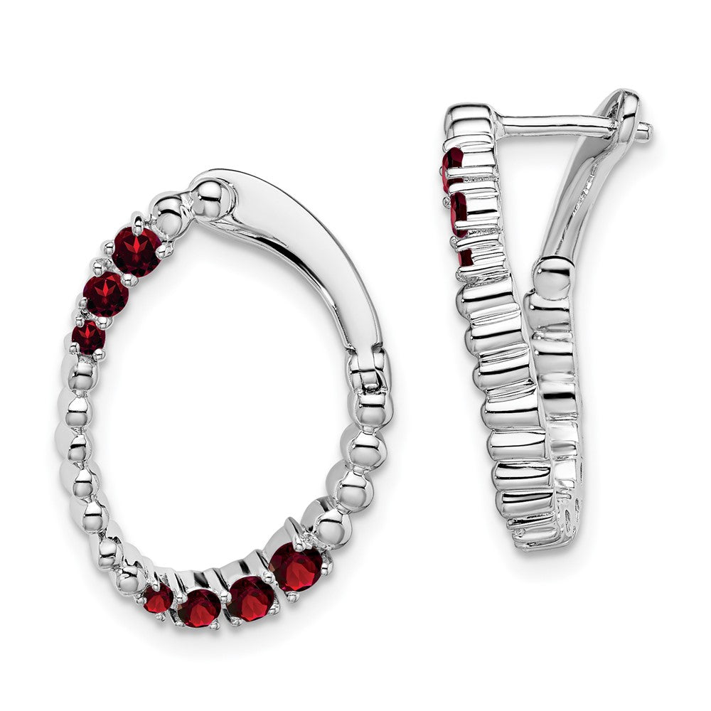 Solid 14k White Gold Simulated Garnet Oval Hoop Earrings
