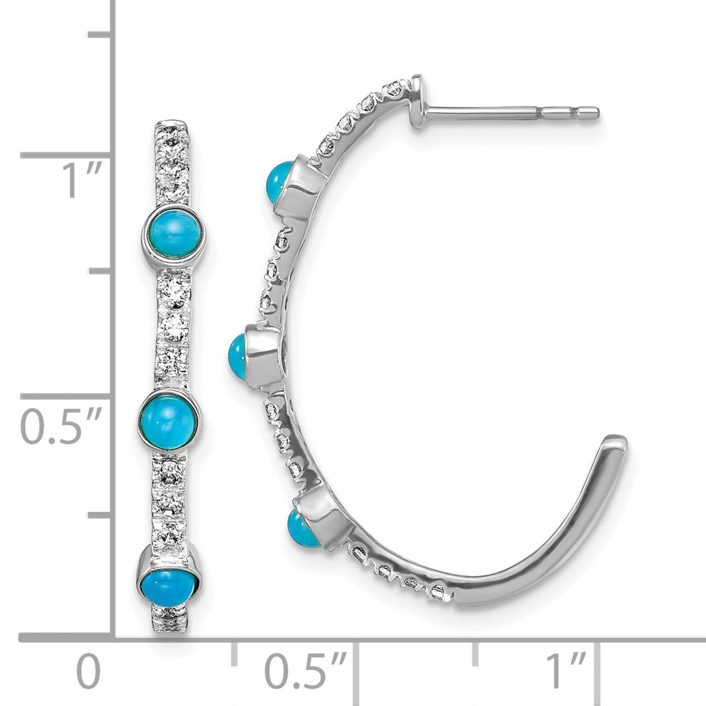 14k White Gold Turquoise and White Topaz J-hoop Earrings
