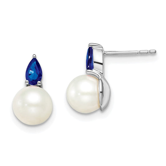 14k White Gold FWC Pearl and Sapphire Post Earrings EM8094-SA-W