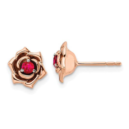 14k Yellow Gold Two-tone White & Rose Ruby Flower Post Earrings EM8274-RU-WR