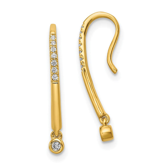 14k Yellow Gold Polished Real Diamond Drop Wire Earrings EM8380-008-YA