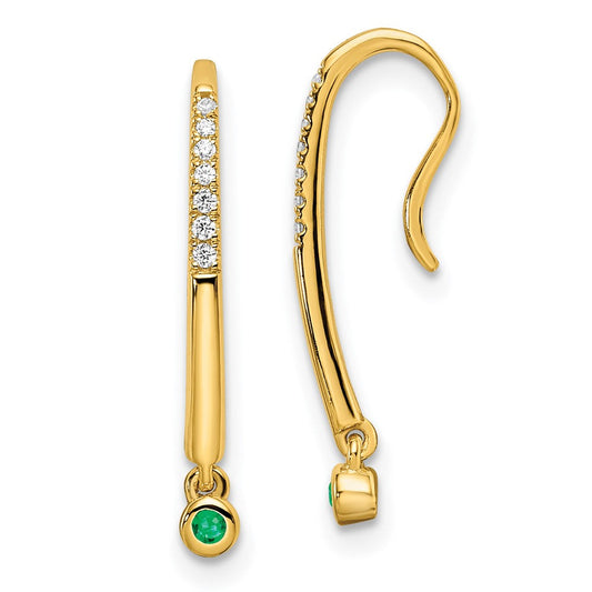 14k Yellow Gold Polished Real Diamond and Emerald Drop Wire Earrings EM8380-EM-006-YA