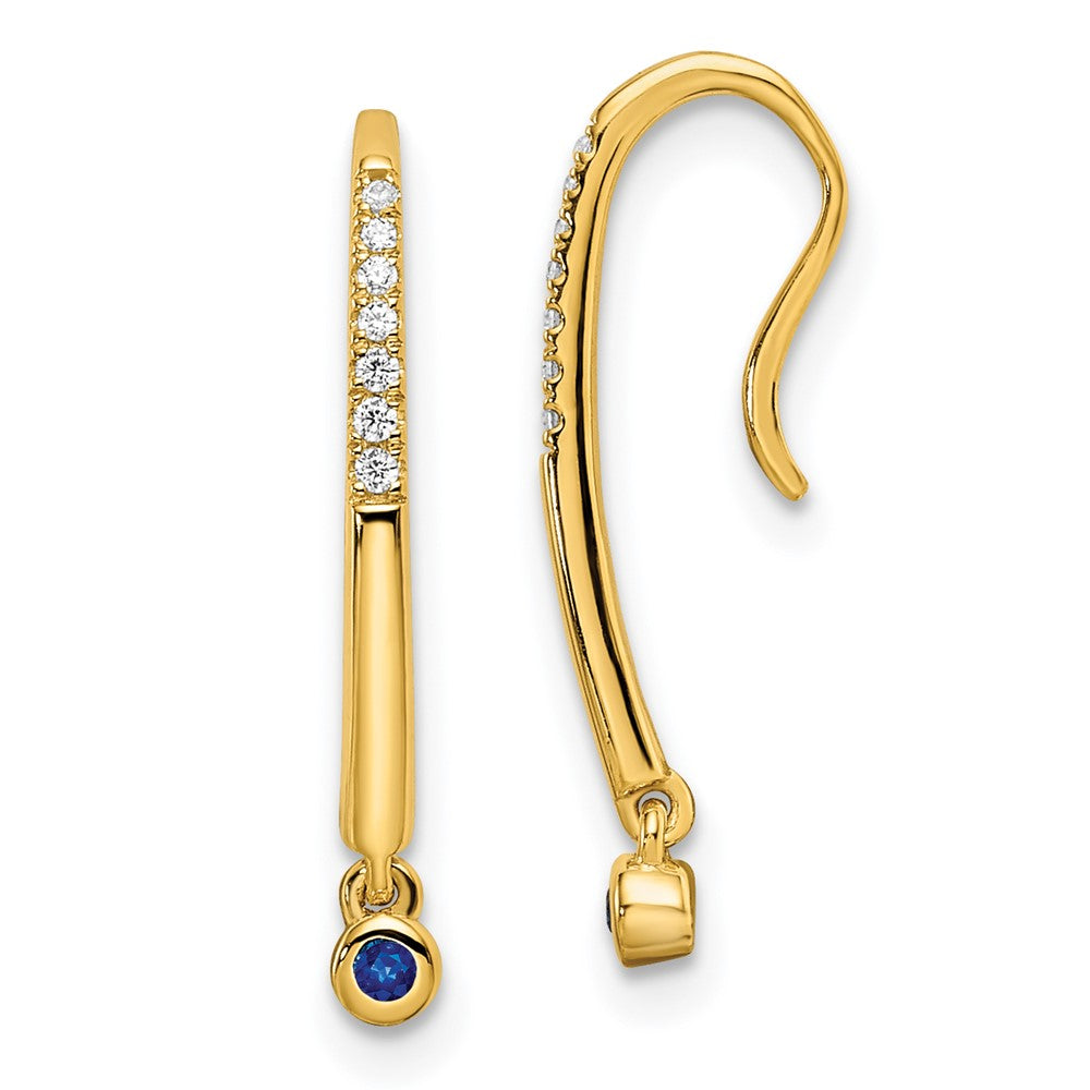 14k Yellow Gold Polished Real Diamond and Sapphire Drop Wire Earrings EM8380-SA-006-YA