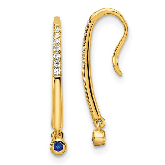 14k Yellow Gold Polished Real Diamond and Sapphire Drop Wire Earrings EM8380-SA-006-YA