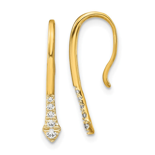 14k Yellow Gold Polished Real Diamond Drop Wire Earrings EM8382-012-YA