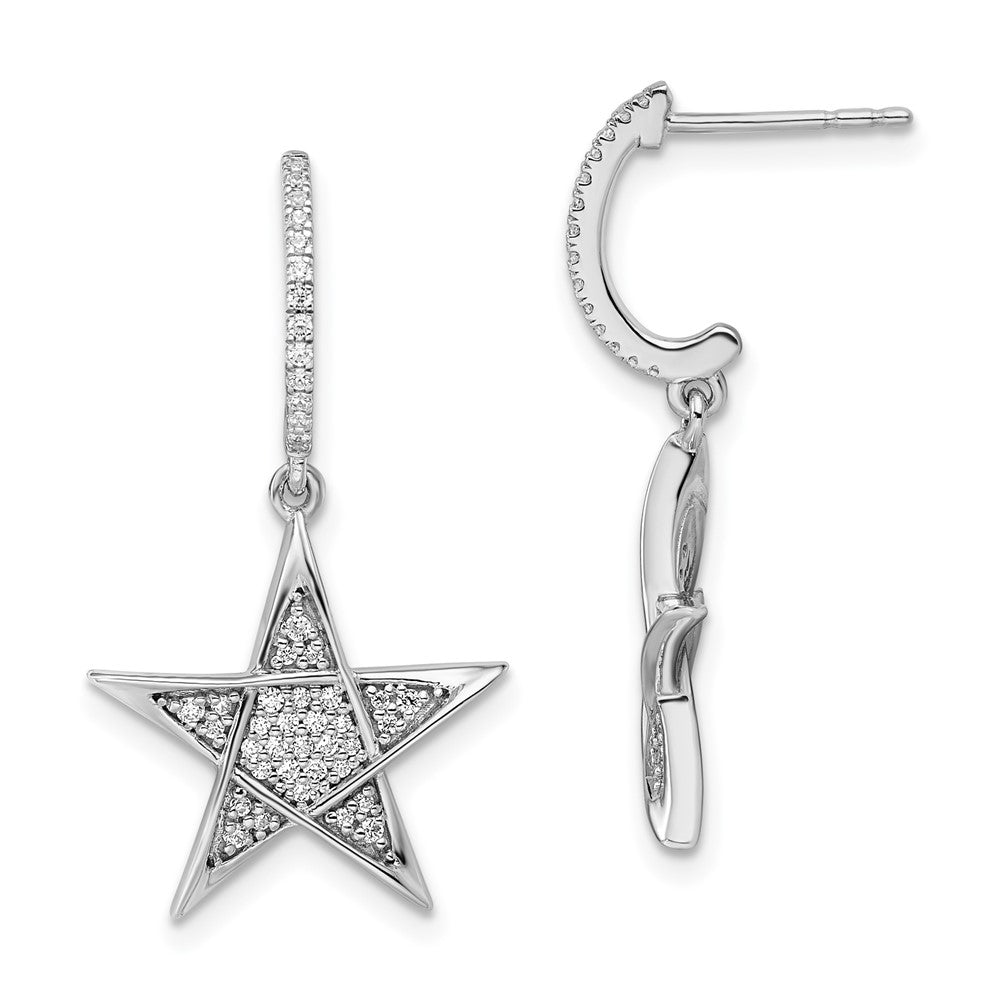 14k White Gold Polished Real Diamond Star Post Earrings EM8385-031-WA