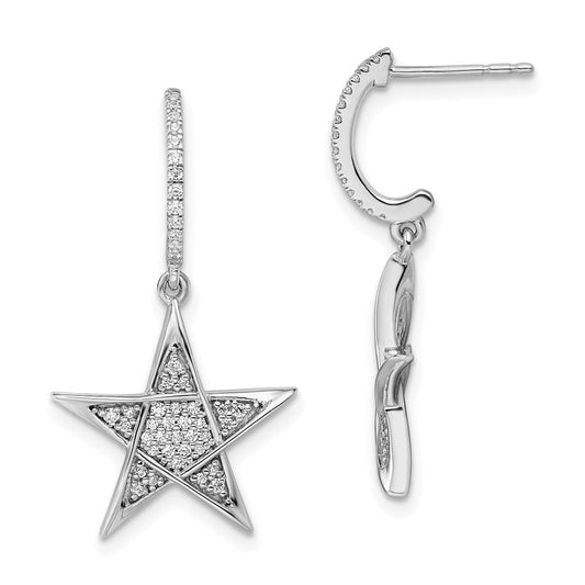 14k White Gold Polished Real Diamond Star Post Earrings EM8385-031-WA