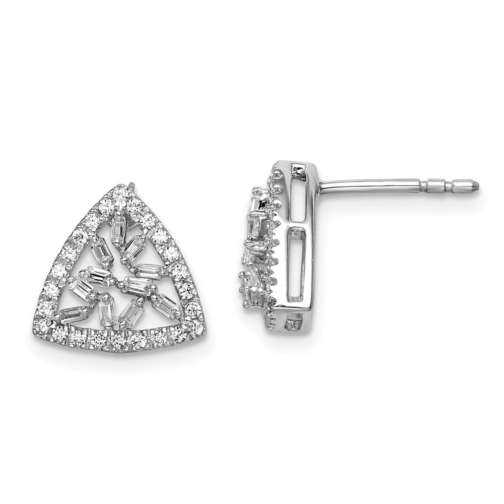 14k White Gold Polished Triangle Real Diamond Post Earrings EM8457-043-WA