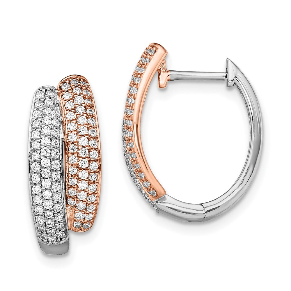 14k Yellow Gold Two-tone White & Rose Pave Real Diamond Hinged Hoop Earrings EM8461-075-WRA