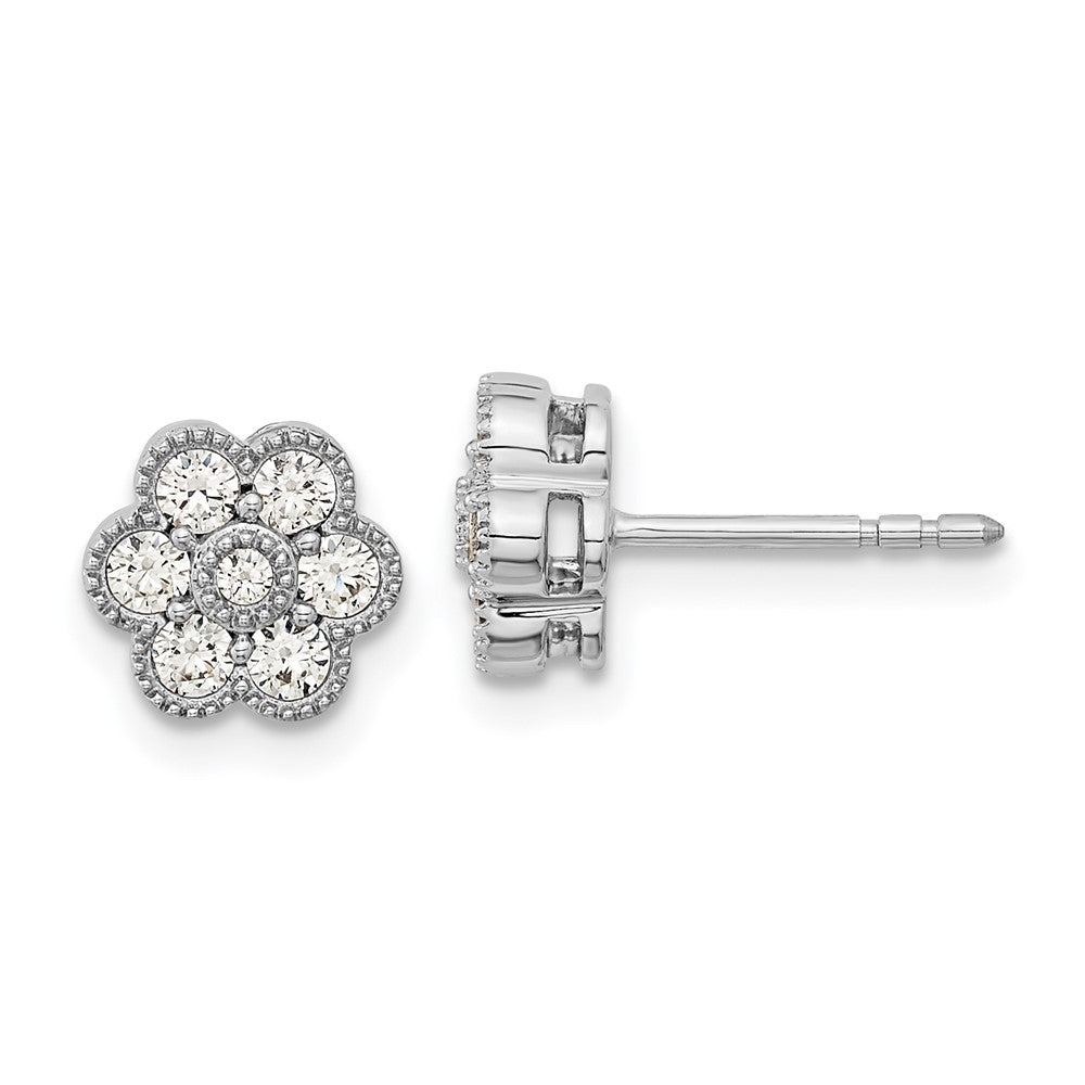 14k White Gold Floral Real Diamond Post Earrings EM8466-050-WA