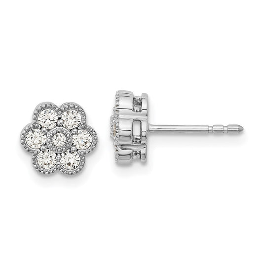 14k White Gold Floral Real Diamond Post Earrings EM8466-050-WA
