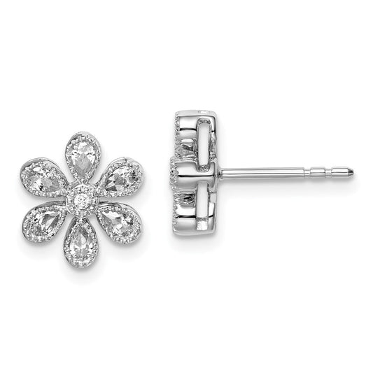 14k White Gold Floral Real Diamond Post Earrings EM8467-050-WA