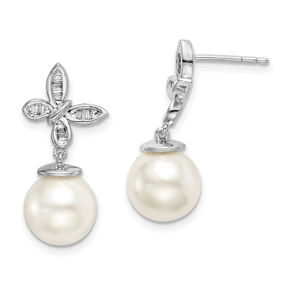 14k White FWC Pearl and Real Diamond Butterfly Post Earrings EM8477-PL-016-WA