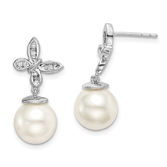 14k White FWC Pearl and Real Diamond Butterfly Post Earrings EM8477-PL-016-WA
