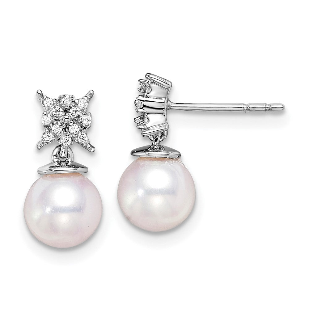 14k White Gold Freshwater Cultured Pearl & Real Diamond Post Earrings EM8510-PL-007-WA