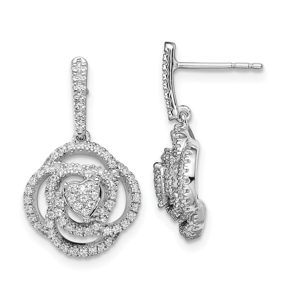 14k White Gold Floral Real Diamond Dangle Post Earrings EM8513-043-WA