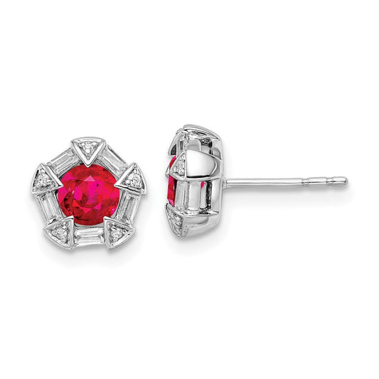14k White Gold Ruby and Real Diamond Post Earrings EM8520-RU-018-WA