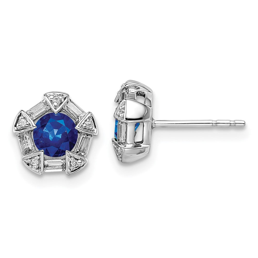 14k White Gold Sapphire and Real Diamond Post Earrings EM8520-SA-018-WA