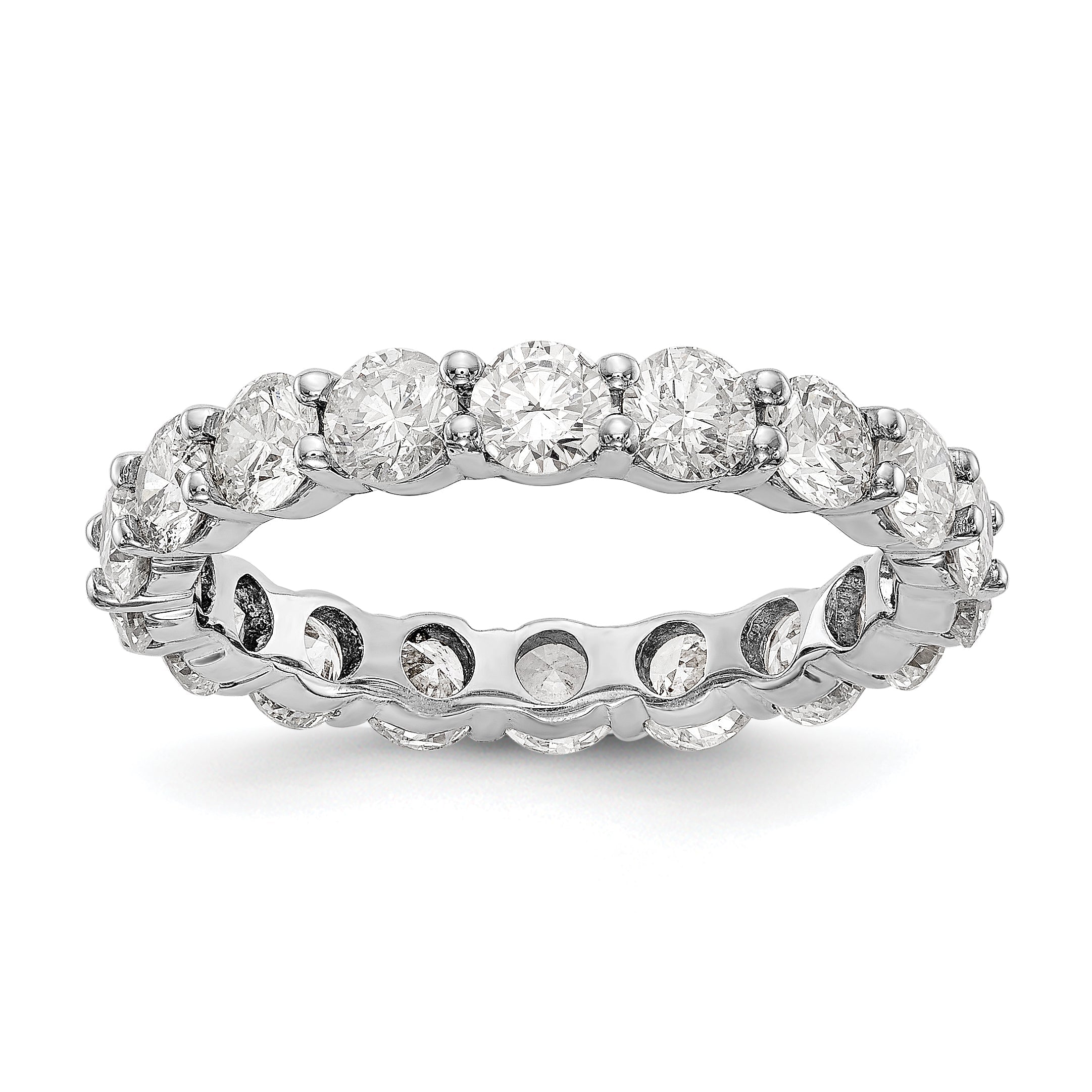 Solid Real 14k White Gold Polished Shared Prong 3ct CZ Eternity Wedding Band Ring