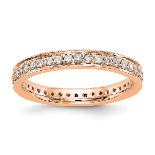 Solid Real 14k Rose Gold Polished Round 1/2 CT Vintage CZ Eternity Wedding Band Ring