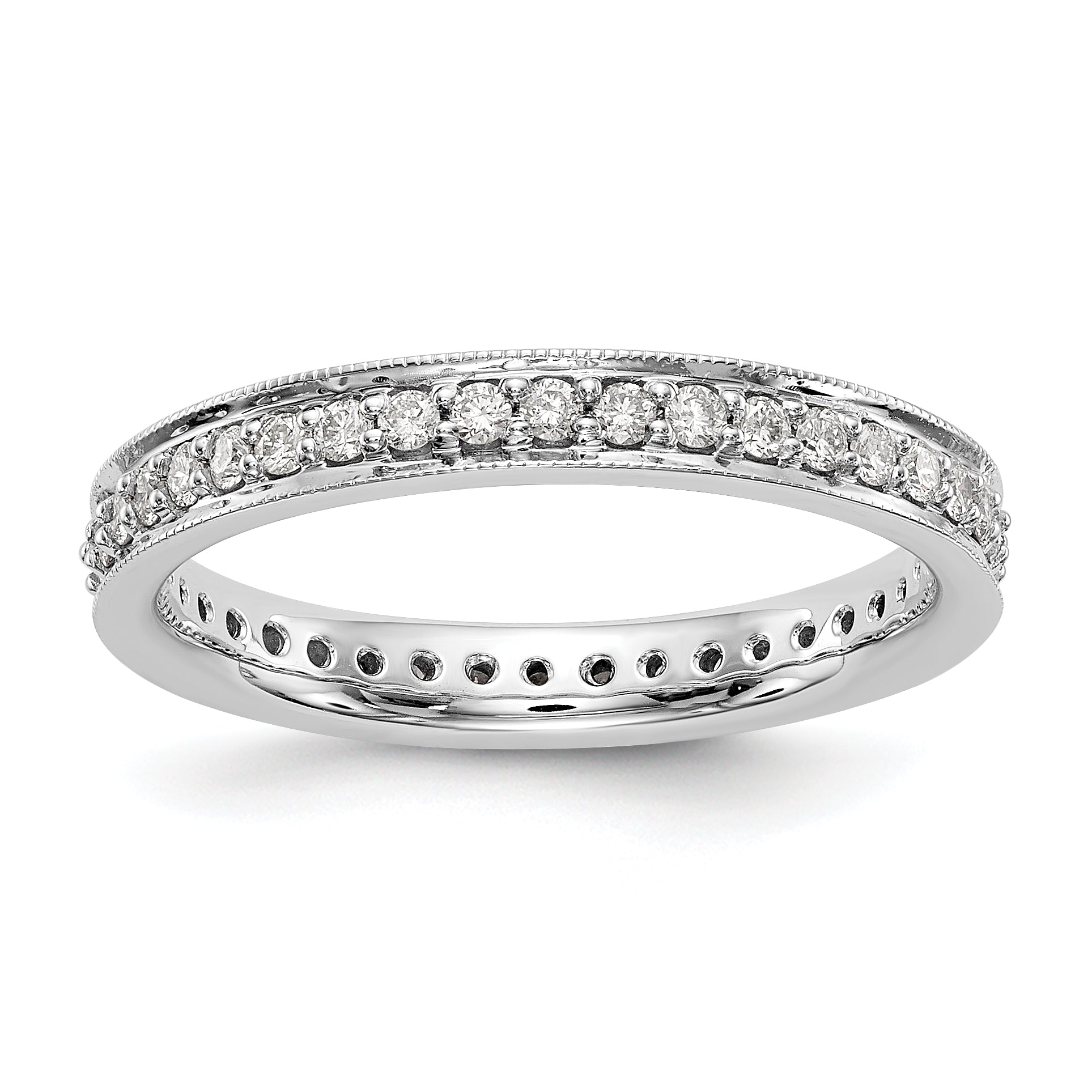 Solid Real 14k White Gold Polished Round 1/2 CT Vintage CZ Eternity Wedding Band Ring