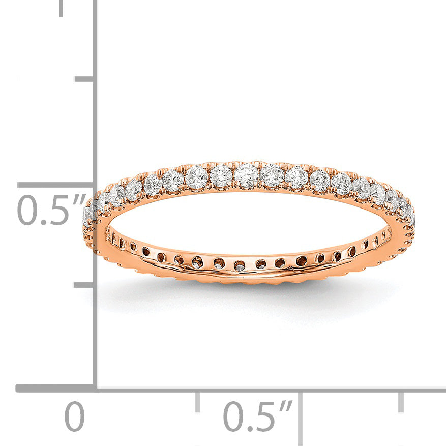 Solid Real 14k Rose Gold Polished U Shared Prong 1/2ct CZ Eternity Wedding Band Ring