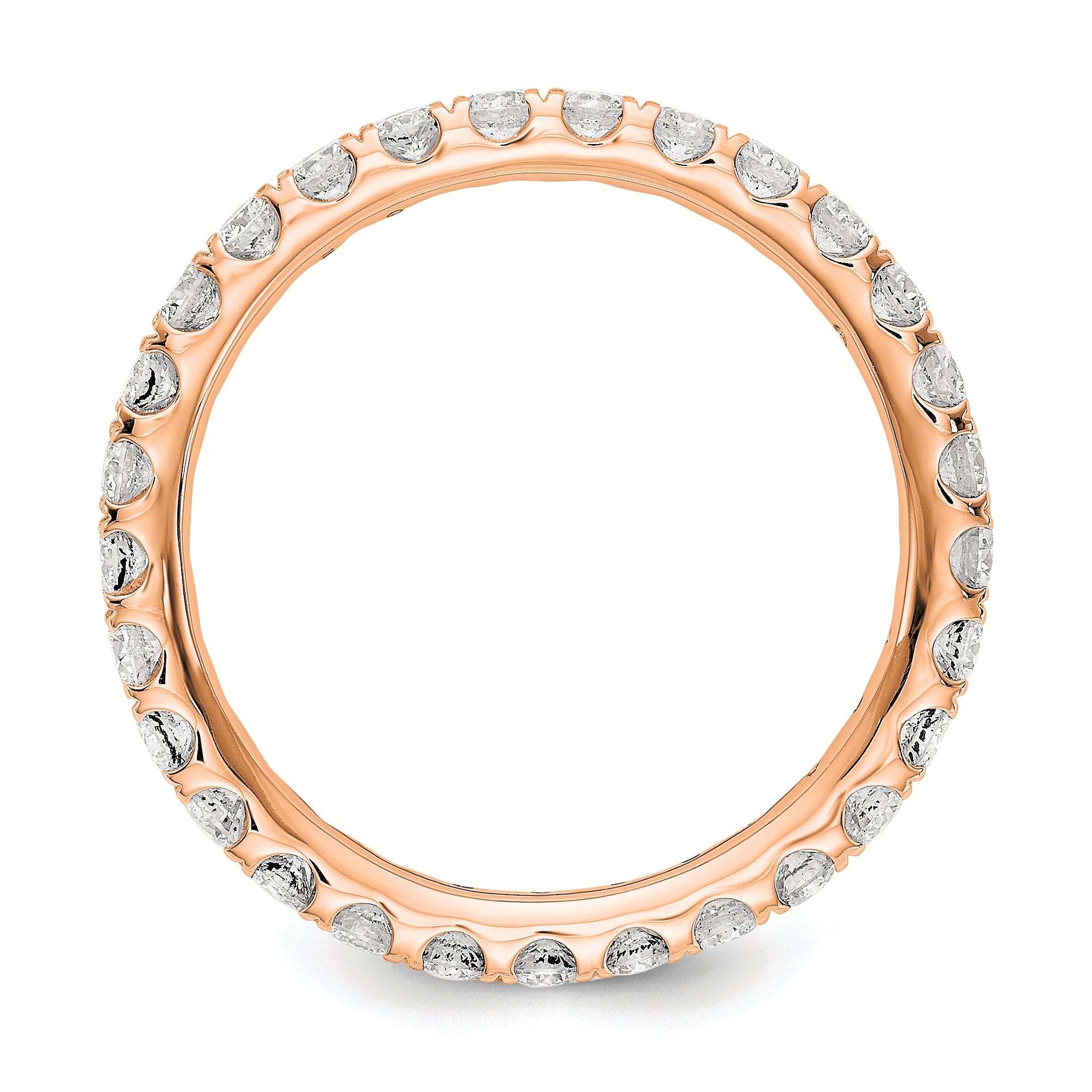 Solid Real 14k Rose Gold Polished U Shared Prong 1ct CZ Eternity Wedding Band Ring